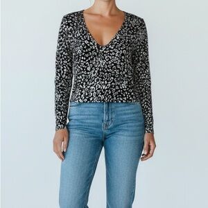 Gaze Black White Leopard Print Crop Top Size L Animal Print